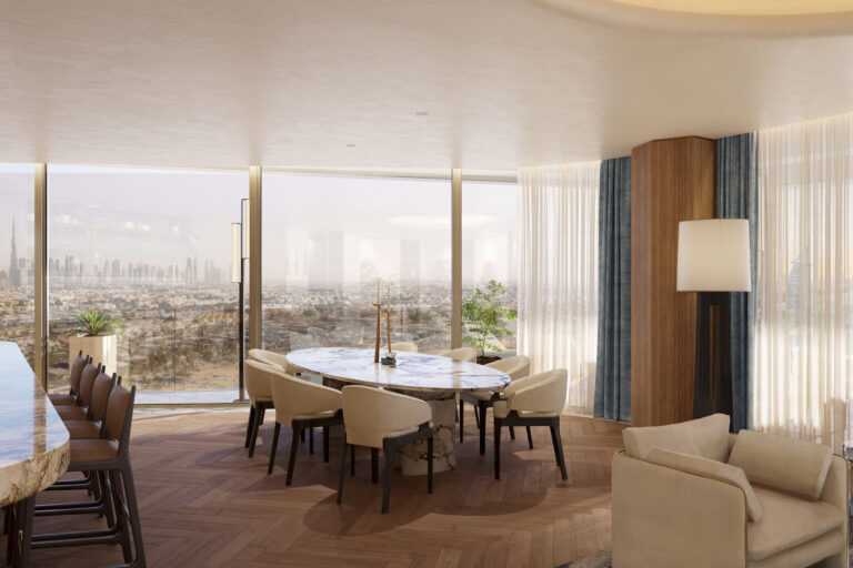 Interior render - Peninsula Dubai Residences - 4BED_Great Room_View Dining